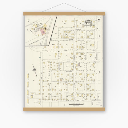 Old map wall art mockup — magnetic wood frame on white wall — Sanborn Fire Insurance Map from Madison, Madison County, Florida (1924), Sheet #0007