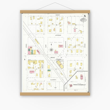 Old map wall art mockup — magnetic wood frame on white wall — Sanborn Fire Insurance Map from Waverly, Bremer County, Iowa (1905), Sheet #0005