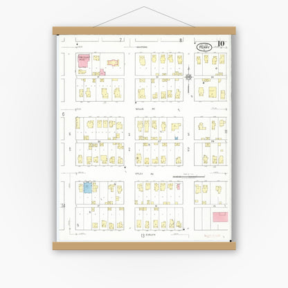 Old map wall art mockup — magnetic wood frame on white wall — Sanborn Fire Insurance Map from Perry, Dallas County, Iowa (1918), Sheet #0010