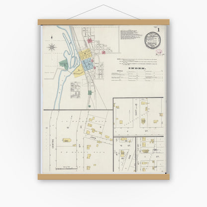 Old map wall art mockup — magnetic wood frame on white wall — Sanborn Fire Insurance Map from Onalaska, La Crosse County, Wisconsin (1894) - Complete Map Set