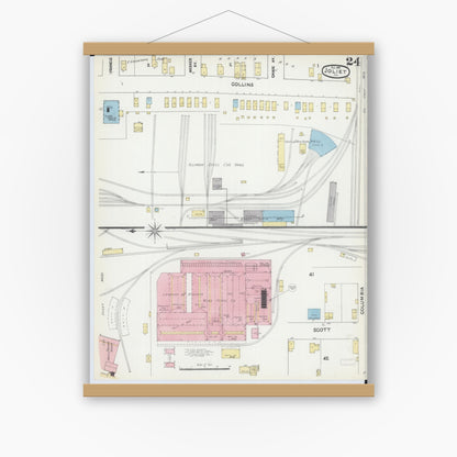 Old map wall art mockup — magnetic wood frame on white wall — Sanborn Fire Insurance Map from Joliet, Will County, Illinois (1891), Sheet #0024