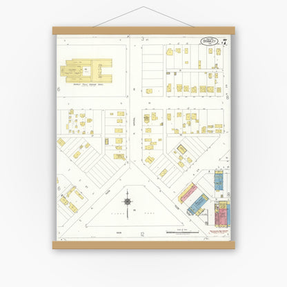 Old map wall art mockup — magnetic wood frame on white wall — Sanborn Fire Insurance Map from Brawley, Imperial County, California (1922), Sheet #0007