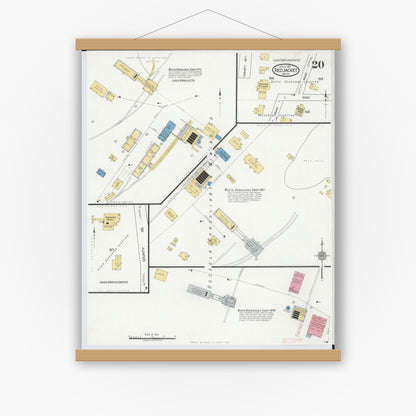 Old map wall art mockup — magnetic wood frame on white wall — Sanborn Fire Insurance Map from Red Jacket, Houghton County, Michigan (1917), Sheet #0020