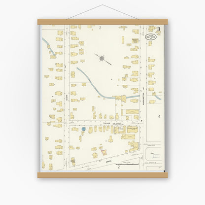 Old map wall art mockup — magnetic wood frame on white wall — Sanborn Fire Insurance Map from Oxford, Chenango County, New York (1910), Sheet #0003