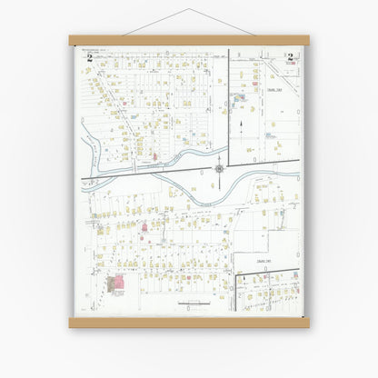 Old map wall art mockup — magnetic wood frame on white wall — Sanborn Fire Insurance Map from Reynoldsburg, Franklin County, Ohio (1946), Sheet #0002