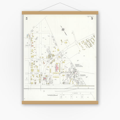 Old map wall art mockup — magnetic wood frame on white wall — Sanborn Fire Insurance Map from Gladewater, Gregg County, Texas (1934), Sheet #0005