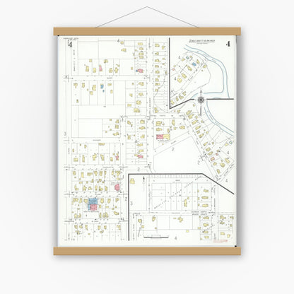 Old map wall art mockup — magnetic wood frame on white wall — Sanborn Fire Insurance Map from Union City, Branch And Calhoun Counties, Michigan (1940), Sheet #0004