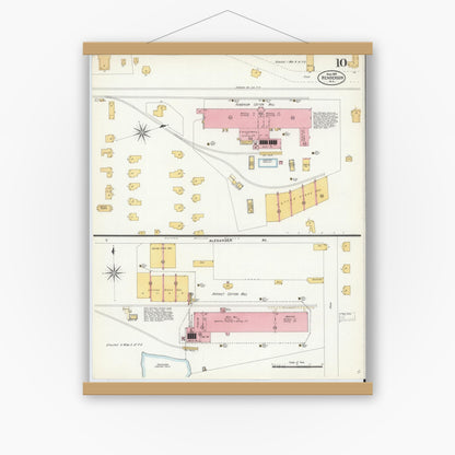 Old map wall art mockup — magnetic wood frame on white wall — Sanborn Fire Insurance Map from Henderson, Vance County, North Carolina (1907), Sheet #0010