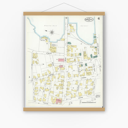 Old map wall art mockup — magnetic wood frame on white wall — Sanborn Fire Insurance Map from Nantucket, Nantucket County, Massachusetts (1909), Sheet #0006