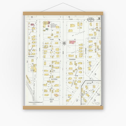 Old map wall art mockup — magnetic wood frame on white wall — Sanborn Fire Insurance Map from La Porte, La Porte County, Indiana (1901), Sheet #0003