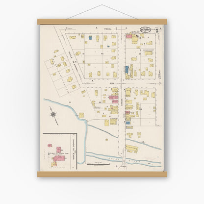 Old map wall art mockup — magnetic wood frame on white wall — Sanborn Fire Insurance Map from McHenry, McHenry County, Illinois (1922), Sheet #0005