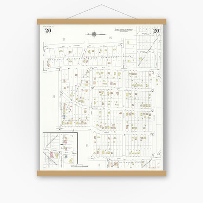 Old map wall art mockup — magnetic wood frame on white wall — Sanborn Fire Insurance Map from Glen Ellyn, Du Page County, Illinois (1940), Sheet #0020