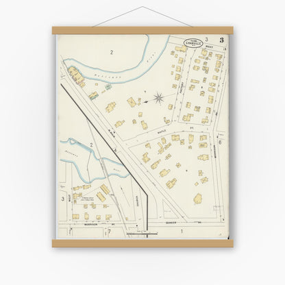 Old map wall art mockup — magnetic wood frame on white wall — Sanborn Fire Insurance Map from Granville, Washington County, New York (1898), Sheet #0003