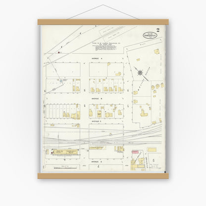 Old map wall art mockup — magnetic wood frame on white wall — Sanborn Fire Insurance Map from Somerville, Burleson County, Texas (1910), Sheet #0002
