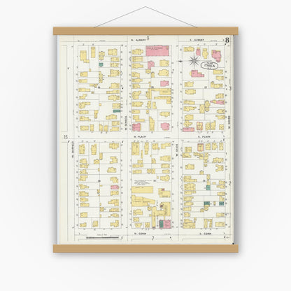 Old map wall art mockup — magnetic wood frame on white wall — Sanborn Fire Insurance Map from Ithaca, Tompkins County, New York (1904), Sheet #0008
