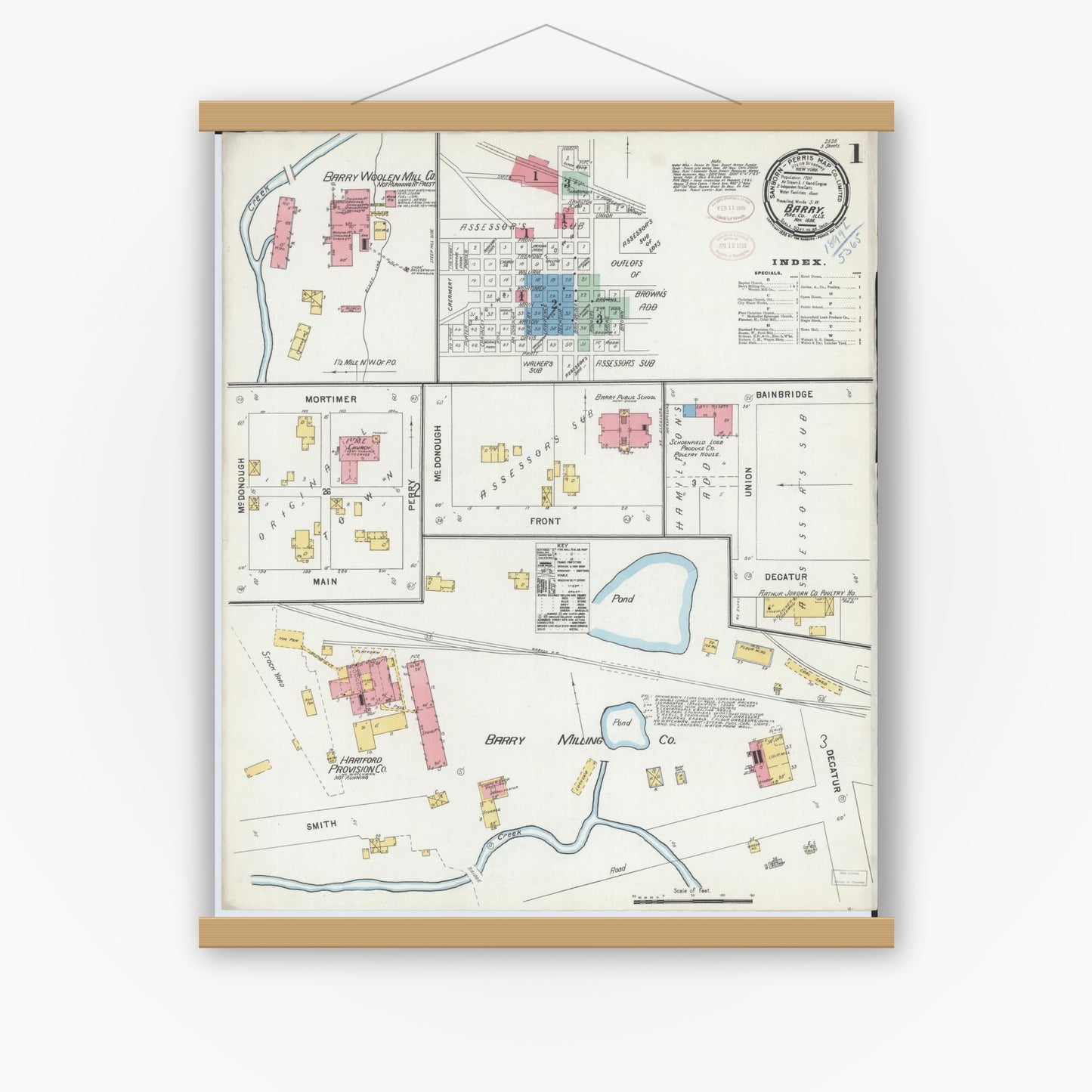Old map wall art mockup — magnetic wood frame on white wall — Sanborn Fire Insurance Map from Barry, Pike County, Illinois (1898) - Complete Map Set