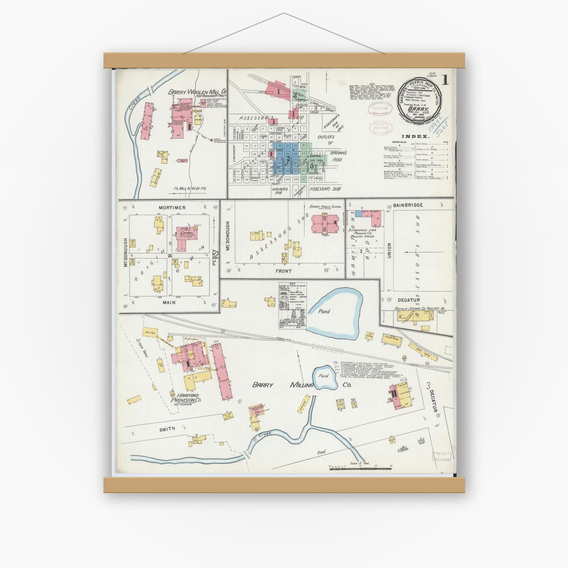 Old map wall art mockup — magnetic wood frame on white wall — Sanborn Fire Insurance Map from Barry, Pike County, Illinois (1898) - Complete Map Set