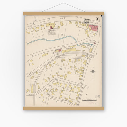 Old map wall art mockup — magnetic wood frame on white wall — Sanborn Fire Insurance Map from Spencer, Worcester County, Massachusetts (1922), Sheet #0004