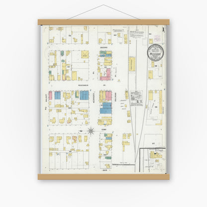 Old map wall art mockup — magnetic wood frame on white wall — Sanborn Fire Insurance Map from Muscoda, Grant County, Wisconsin (1904) - Complete Map Set