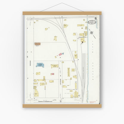 Old map wall art mockup — magnetic wood frame on white wall — Sanborn Fire Insurance Map from Charlotte, Monroe County, New York (1912), Sheet #0008
