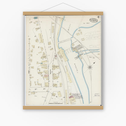 Old map wall art mockup — magnetic wood frame on white wall — Sanborn Fire Insurance Map from Necedah, Juneau County, Wisconsin (1885), Sheet #0004