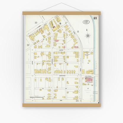 Old map wall art mockup — magnetic wood frame on white wall — Sanborn Fire Insurance Map from Rome, Oneida County, New York (1899), Sheet #0021