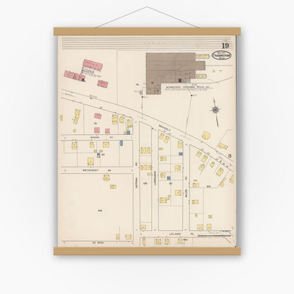 Old map wall art mockup — magnetic wood frame on white wall — Sanborn Fire Insurance Map from Framingham, Middlesex County, Massachusetts (1922), Sheet #0019