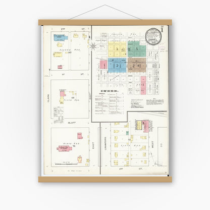 Old map wall art mockup — magnetic wood frame on white wall — Sanborn Fire Insurance Map from Carroll, Carroll County, Iowa (1893) â€” Complete Set