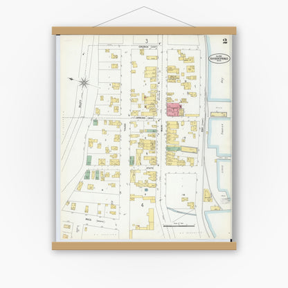 Old map wall art mockup — magnetic wood frame on white wall — Sanborn Fire Insurance Map from Harbor Springs, Emmet County, Michigan (1900), Sheet #0002