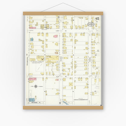 Old map wall art mockup — magnetic wood frame on white wall — Sanborn Fire Insurance Map from Indiana, Indiana County, Pennsylvania (1910), Sheet #0012