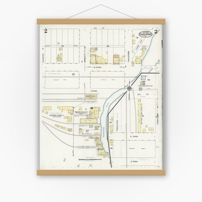 Old map wall art mockup — magnetic wood frame on white wall — Sanborn Fire Insurance Map from Okeechobee, Okeechobee County, Florida (1925), Sheet #0002