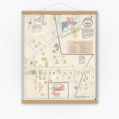 Old map wall art mockup — magnetic wood frame on white wall — Sanborn Fire Insurance Map from Amenia, Dutchess County, New York (1934) - Complete Map Set