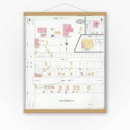 Old map wall art mockup — magnetic wood frame on white wall — Sanborn Fire Insurance Map from Center Line, Macomb County, Michigan (1927), Sheet #0004