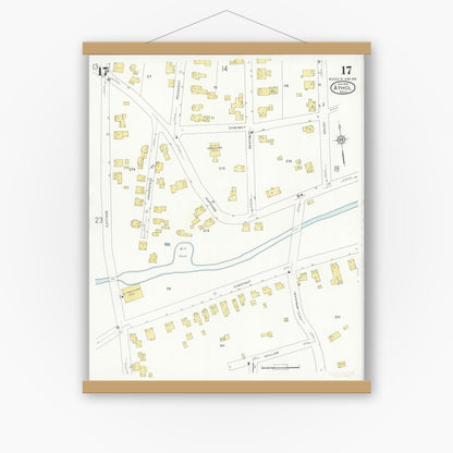 Old map wall art mockup — magnetic wood frame on white wall — Sanborn Fire Insurance Map from Athol, Worcester County, Massachusetts (1936), Sheet #0017