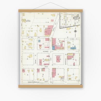 Old map wall art mockup — magnetic wood frame on white wall — Sanborn Fire Insurance Map from Brooksville, Hernando County, Florida (1917), Sheet #0002
