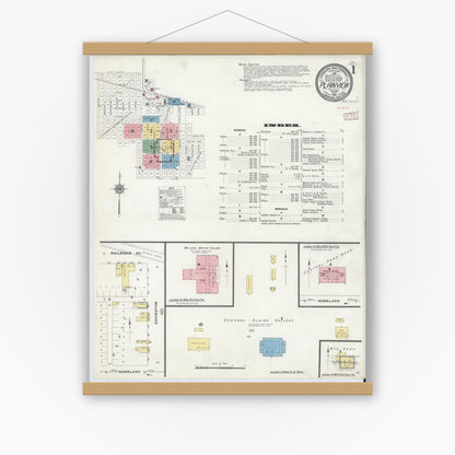 Old map wall art mockup — magnetic wood frame on white wall — Sanborn Fire Insurance Map from Plainview, Hale County, Texas (1910), Sheet #0001
