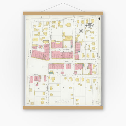 Old map wall art mockup — magnetic wood frame on white wall — Sanborn Fire Insurance Map from Nacogdoches, Nacogdoches County, Texas (1906), Sheet #0004