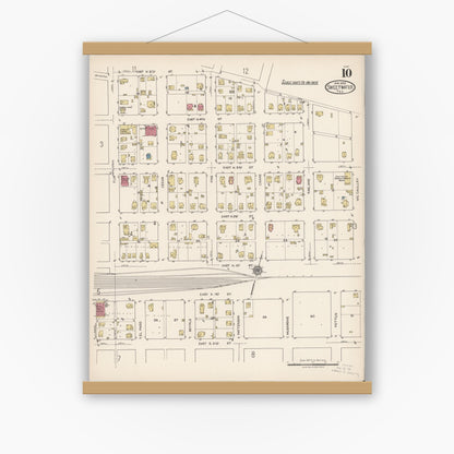 Old map wall art mockup — magnetic wood frame on white wall — Sanborn Fire Insurance Map from Sweetwater, Nolan County, Texas (1922), Sheet #0010