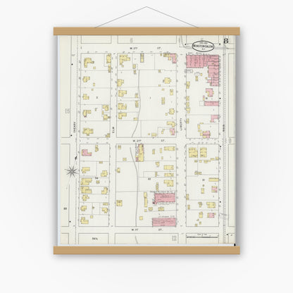 Old map wall art mockup — magnetic wood frame on white wall — Sanborn Fire Insurance Map from Winston-Salem, Forsyth County, North Carolina (1895), Sheet #0008