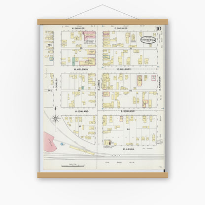 Old map wall art mockup — magnetic wood frame on white wall — Sanborn Fire Insurance Map from Ludington, Mason County, Michigan (1890), Sheet #0010