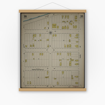 Old map wall art mockup — magnetic wood frame on white wall — Sanborn Fire Insurance Map from New Jersey Coast, New Jersey Coast, New Jersey (1890), Sheet #0016