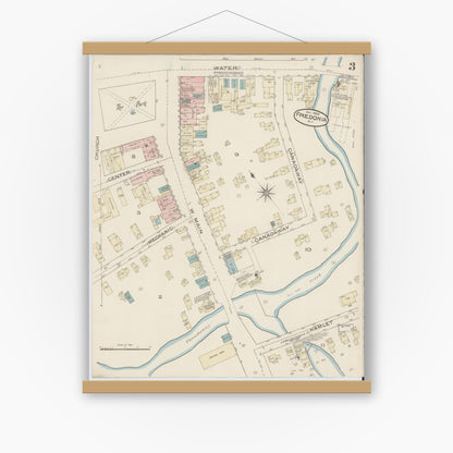 Old map wall art mockup — magnetic wood frame on white wall — Sanborn Fire Insurance Map from Fredonia, Chautauqua County, New York (1886), Sheet #0003