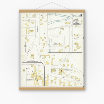 Old map wall art mockup — magnetic wood frame on white wall — Sanborn Fire Insurance Map from Reading, Middlesex County, Massachusetts (1909), Sheet #0011
