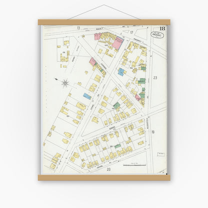 Old map wall art mockup — magnetic wood frame on white wall — Sanborn Fire Insurance Map from Passaic, Passaic County, New Jersey (1899), Sheet #0018