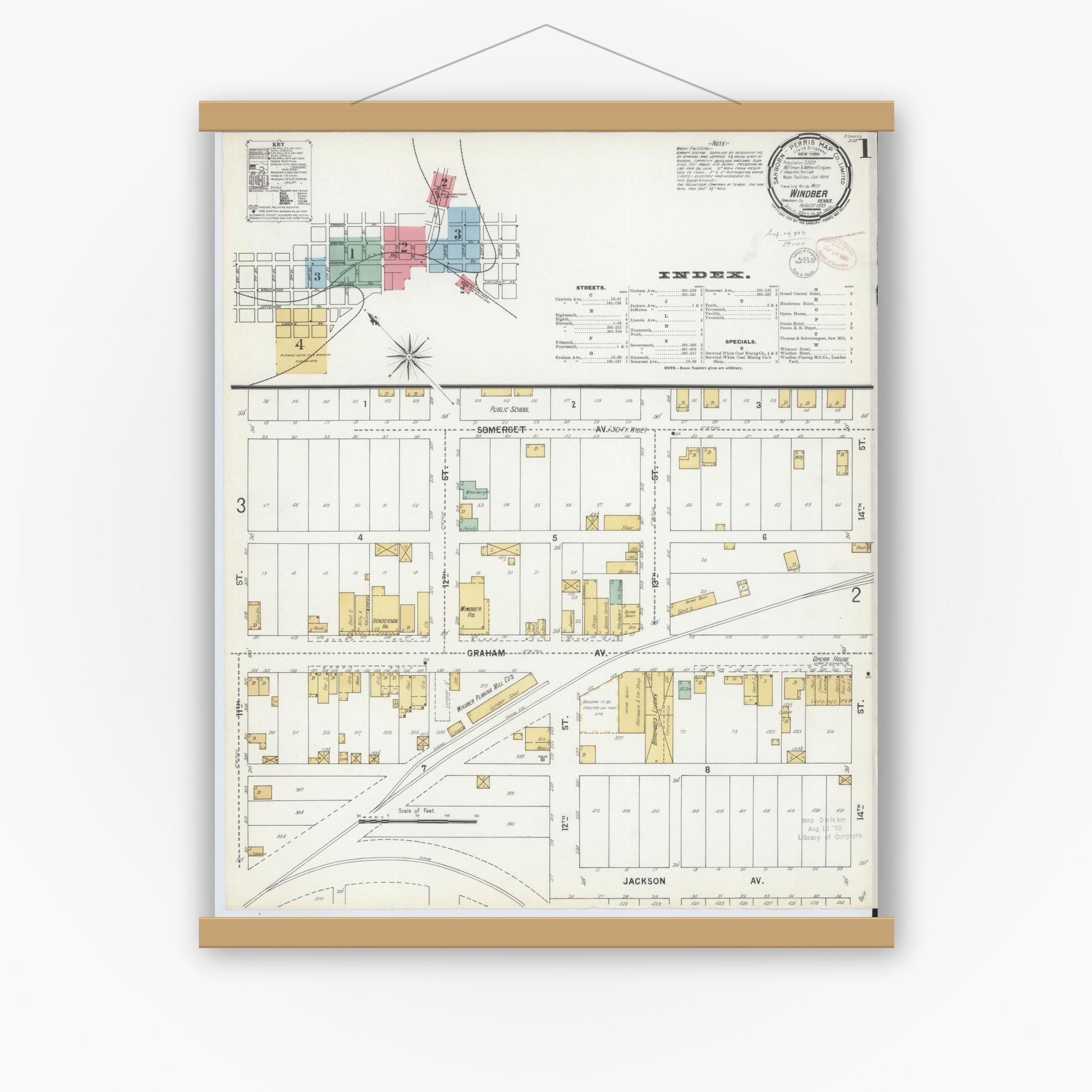 Old map wall art mockup — magnetic wood frame on white wall — Sanborn Fire Insurance Map from Windber, Somerset County, Pennsylvania (1899) - Complete Map Set