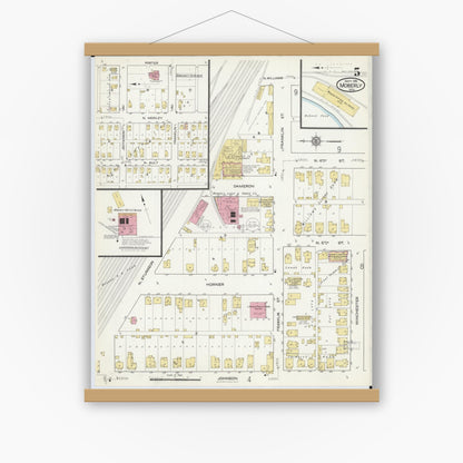 Old map wall art mockup — magnetic wood frame on white wall — Sanborn Fire Insurance Map from Moberly, Randolph County, Missouri (1916), Sheet #0005