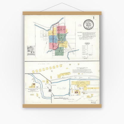 Old map wall art mockup — magnetic wood frame on white wall — Sanborn Fire Insurance Map from Willits, Mendocino County, California (1911) - Complete Map Set