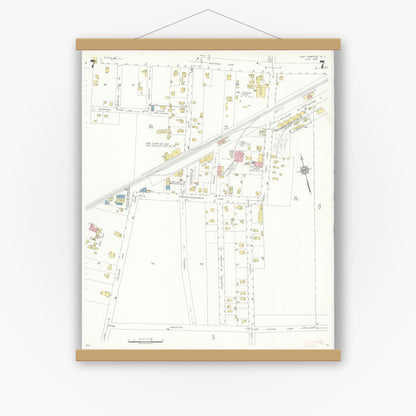 Old map wall art mockup — magnetic wood frame on white wall — Sanborn Fire Insurance Map from Easthampton, Suffolk County, New York (1936), Sheet #0007
