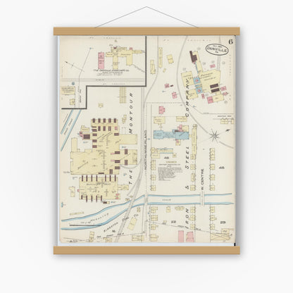 Old map wall art mockup — magnetic wood frame on white wall — Sanborn Fire Insurance Map from Danville, Montour County, Pennsylvania (1885), Sheet #0006