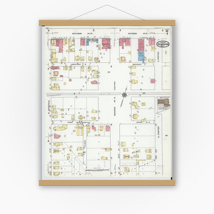 Old map wall art mockup — magnetic wood frame on white wall — Sanborn Fire Insurance Map from Dearborn, Wayne County, Michigan (1921), Sheet #0007